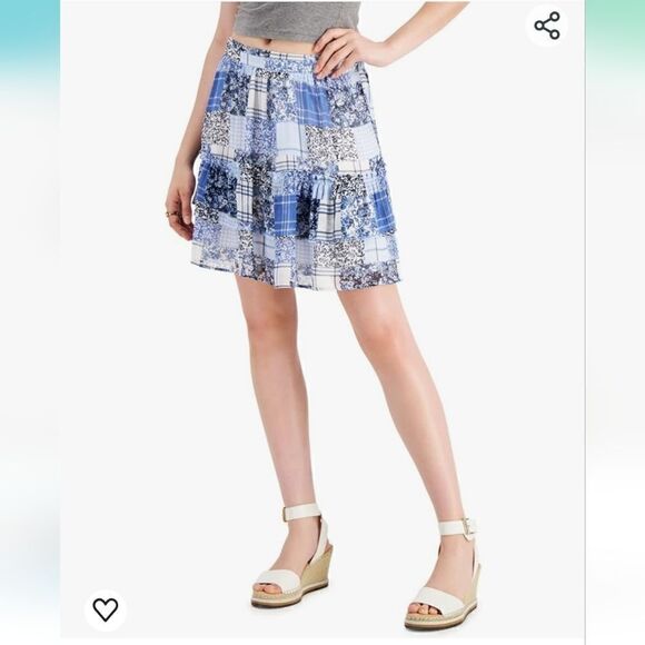 TOMMY HILFIGER PRINT RUFFLED MINI SKIRT SIZE XL NWOT - Picture 1 of 6